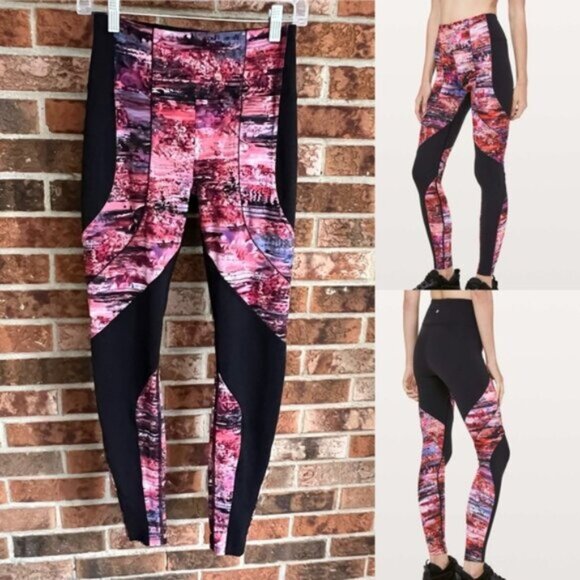 Lululemon   * Sweat & Repeat Tight *28" Black / Dahlia scape Multi EUC  6 - Picture 1 of 16